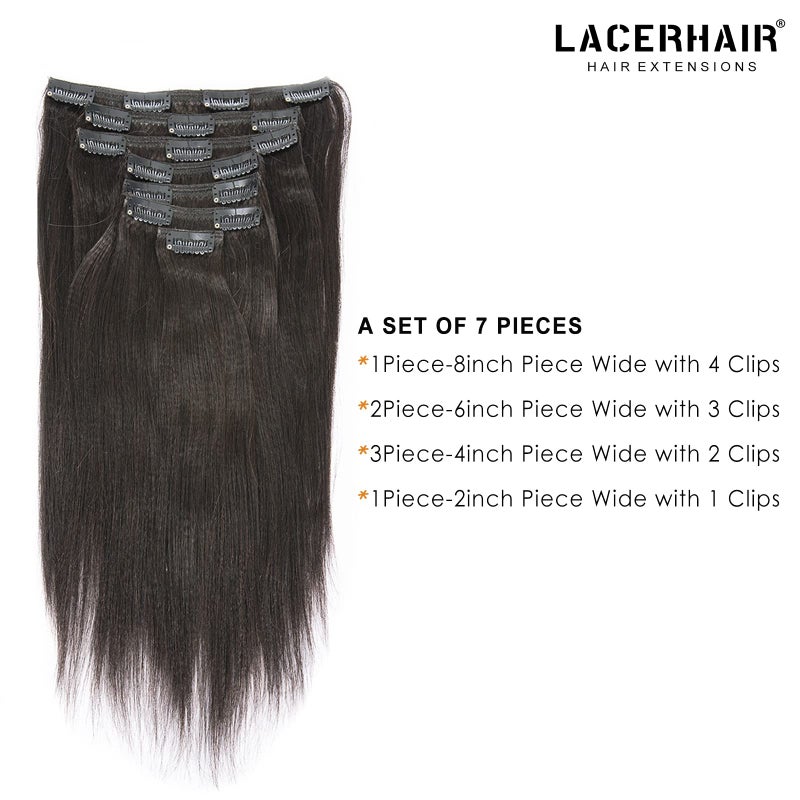 Lacer Yaki Straight Clip in Hair Extensions, Remy Human Hair Natural Black Thick Yaki Clip in Hair Extensions Human Hair for African American Woman Relaxed Hair 7 Pieces 120 Gram Per Set 18 inch - Image 2